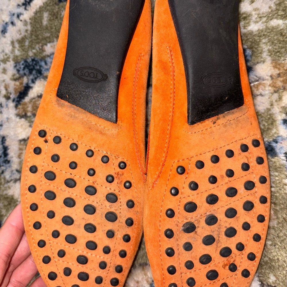 Tod's Orange Suede Flats